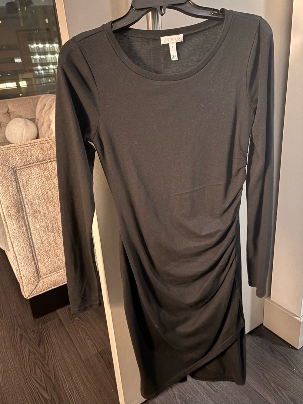 Leith Long Sleeve Black Ruched Women’s Dress